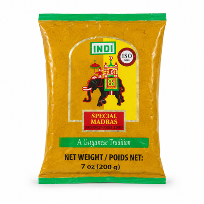 Indi Special Madras Curry Powder 7 oz (200 g) — ingredient reference on white background