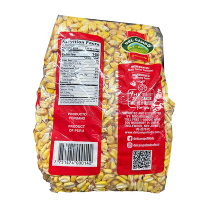 Del Campo Carhuay Corn (Maíz Tostar Carhuay) – 54 oz back packaging with original ingredients, nutrition facts and barcode on white background