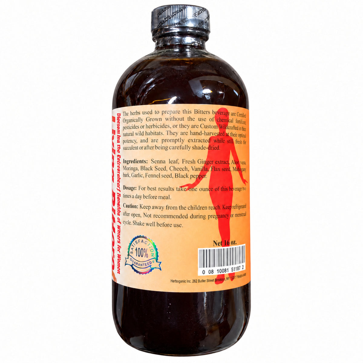 Herboganic Women Wellness Living Bitters – 16 oz – label details