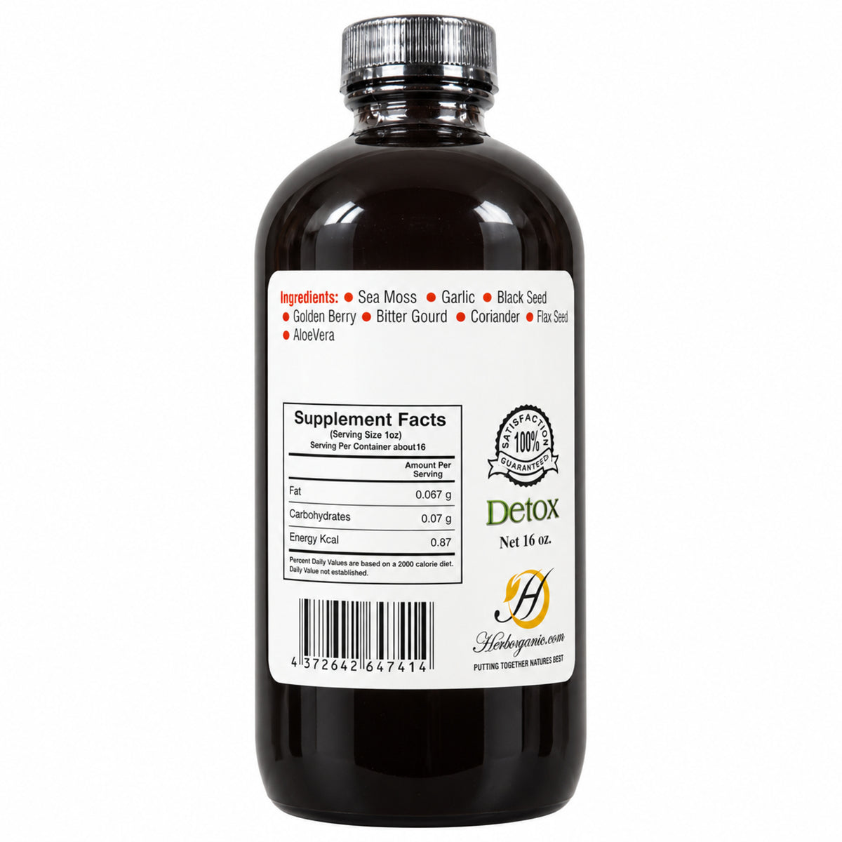 Herboganic Sea Moss Living Bitters 16 oz – ingredients and supplement facts