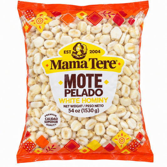 Mama Tere White Hominy 54 oz front packaging on white background