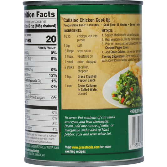 Grace Callaloo Chopped in Salted Water 19 oz
