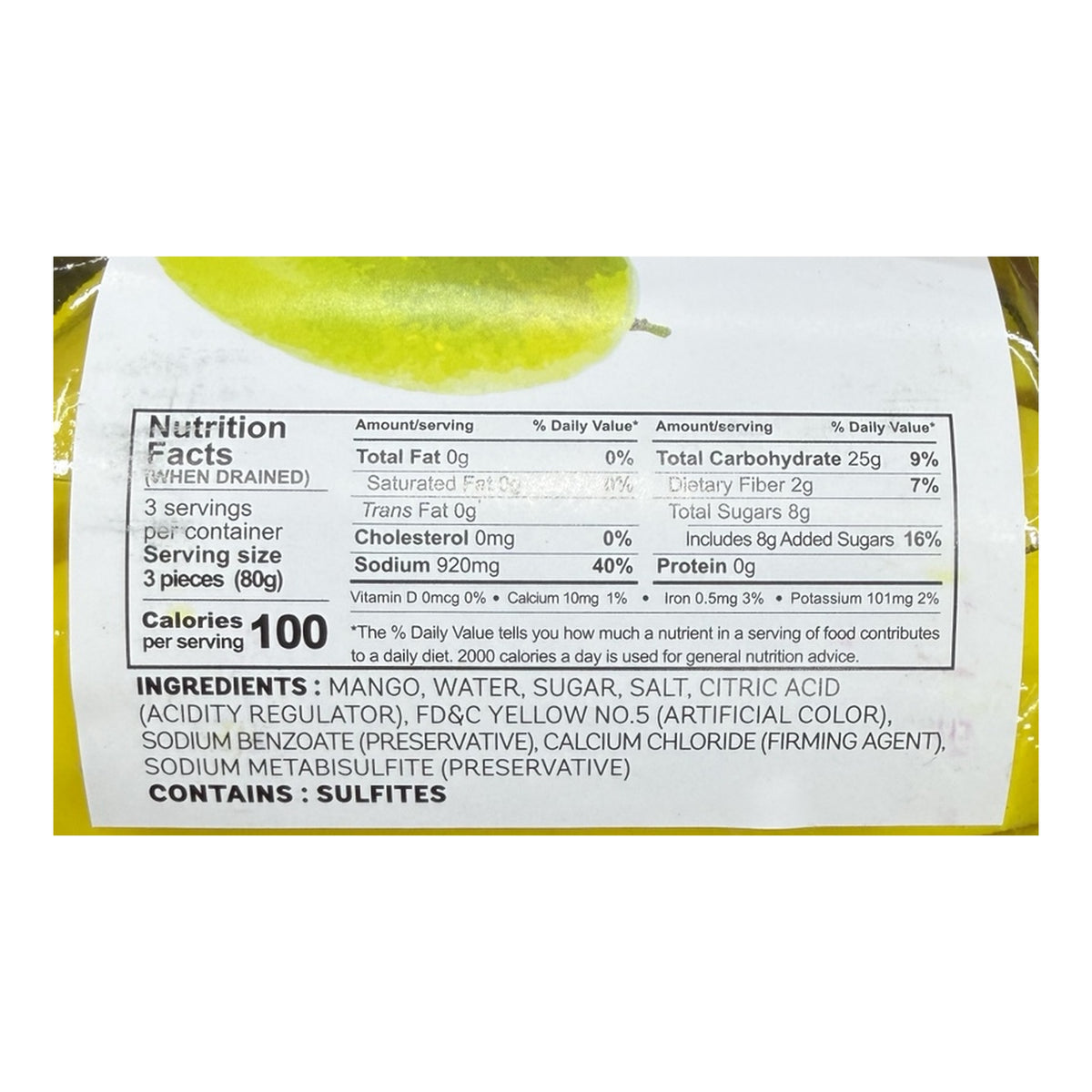 mango nutrition original product label detail