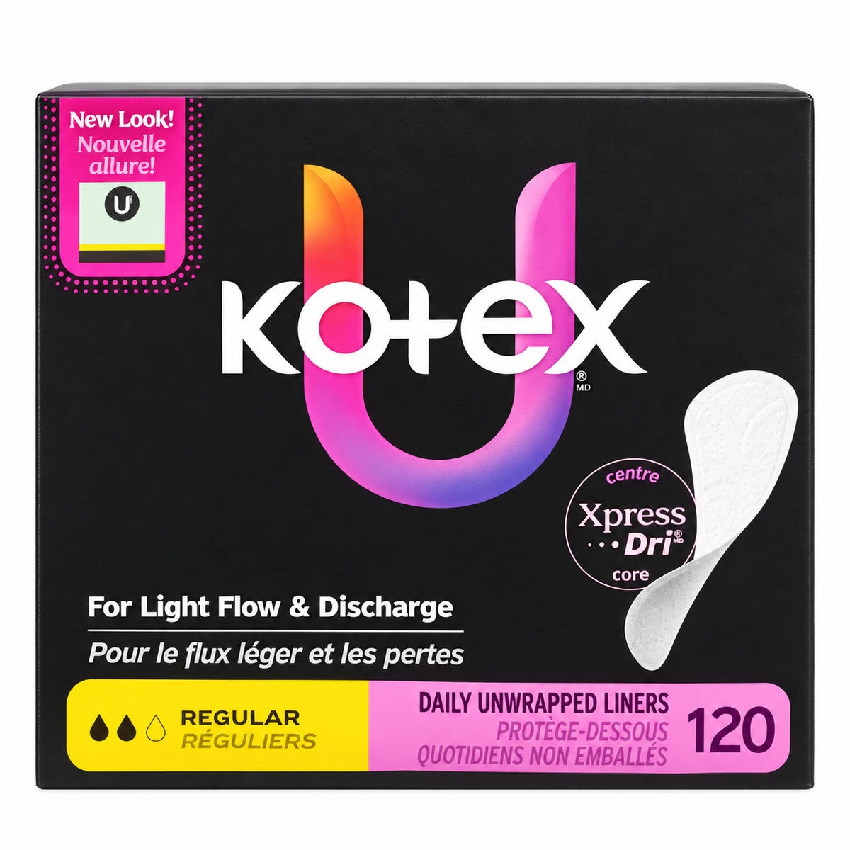 Kotex Daily Unwrapped Liners – Regular, 120 Count