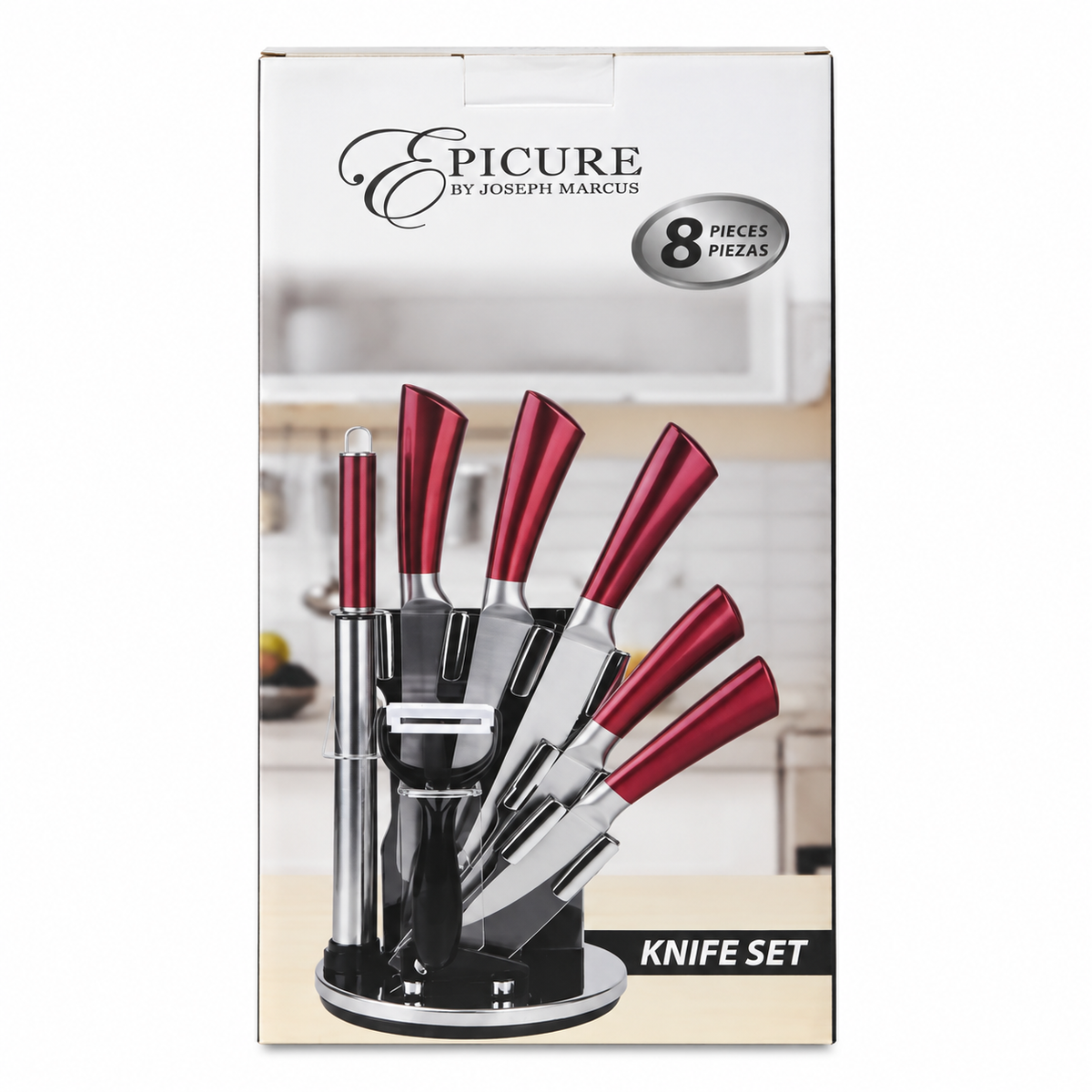 Epicure by Joseph Marcus 8-Piece Knife Set with Stand – Burgundy