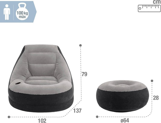 Intex Inflatable Lounge Chair with Ottoman Grey