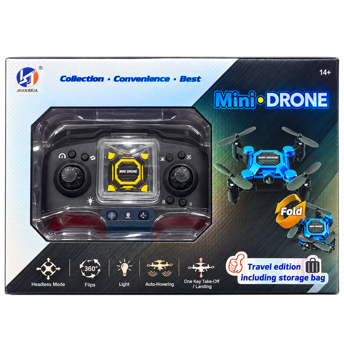 Mini Foldable Drone Travel Edition – Yellow & Black – retail packaging