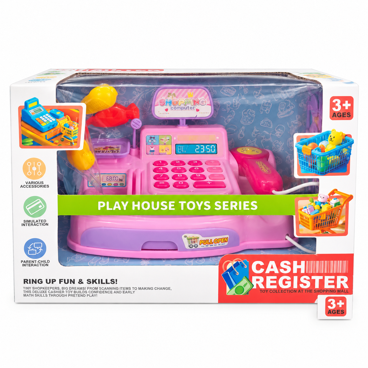 Pink Toy Cash Register Playset retail packaging