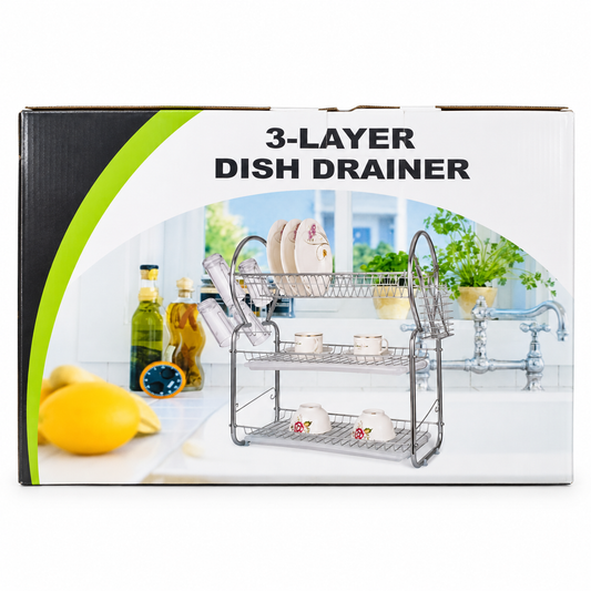 Silver-Tone 3-Layer Dish Drainer retail packaging
