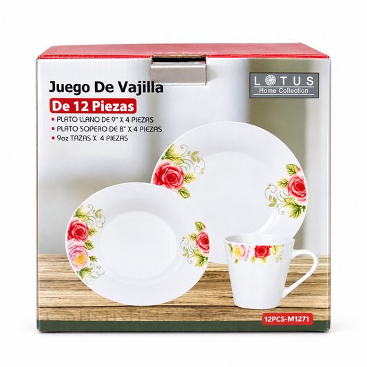 Lotus Home Collection 12-Piece Dinnerware Set – Roses