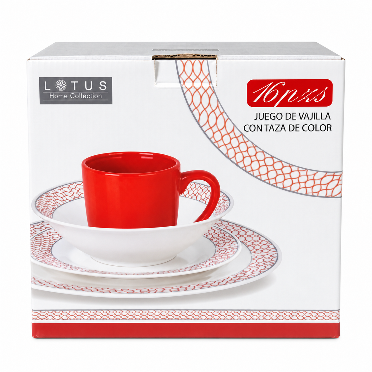Lotus Home Collection 16-Piece Dinnerware Set – Red Geometric