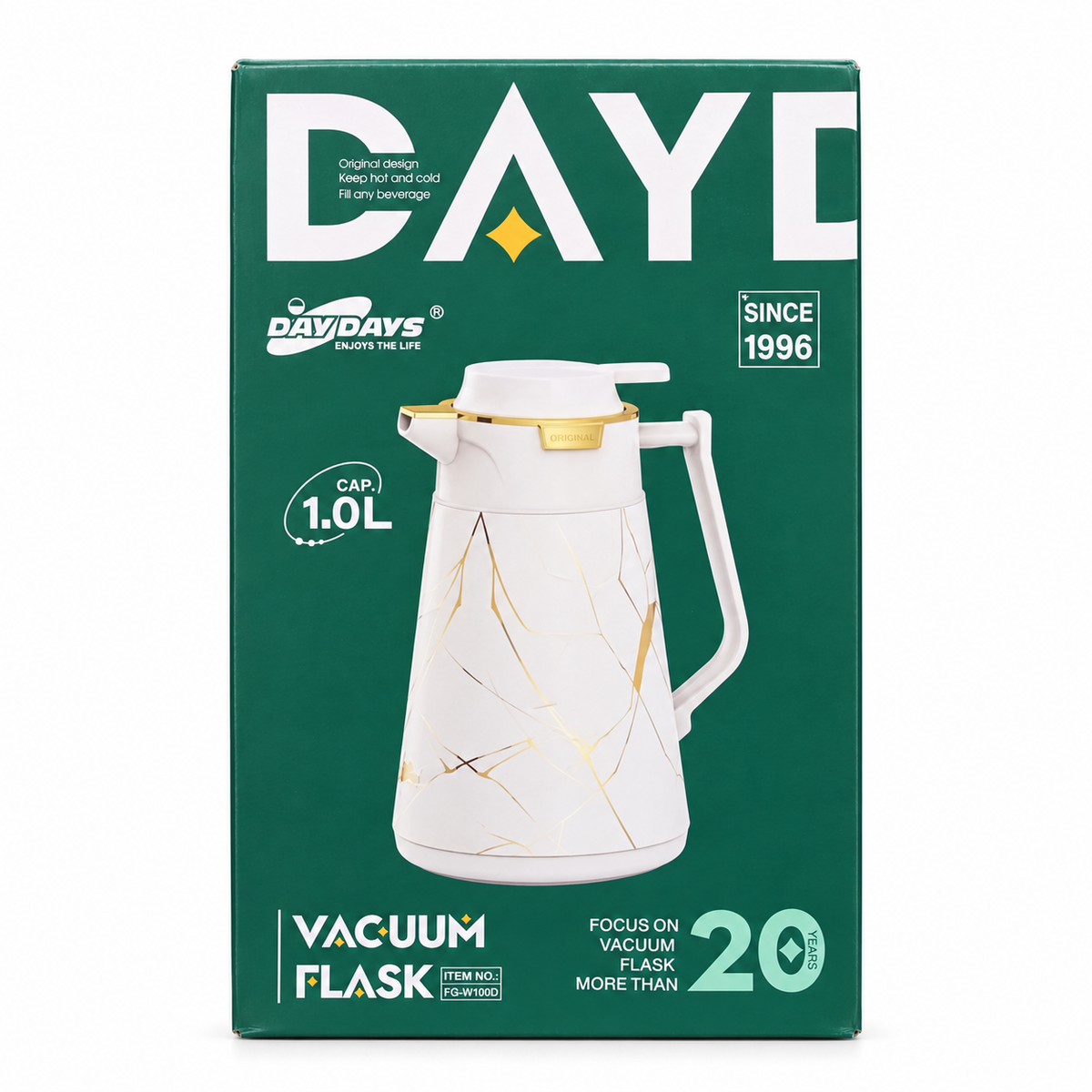 DayDays FG-W100D Vacuum Flask Jug – 1L – White