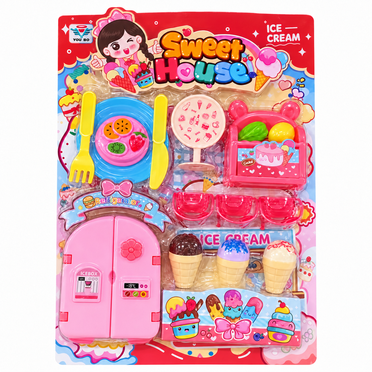 You Bo Sweet House Pretend Ice Cream & Refrigerator Playset packaging on white background