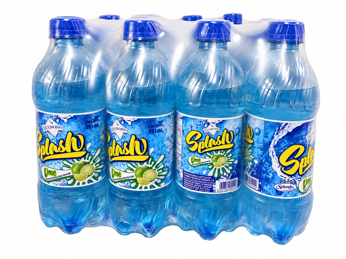 Diamond Splash Lime Flavoured Water – 591 ml on white background