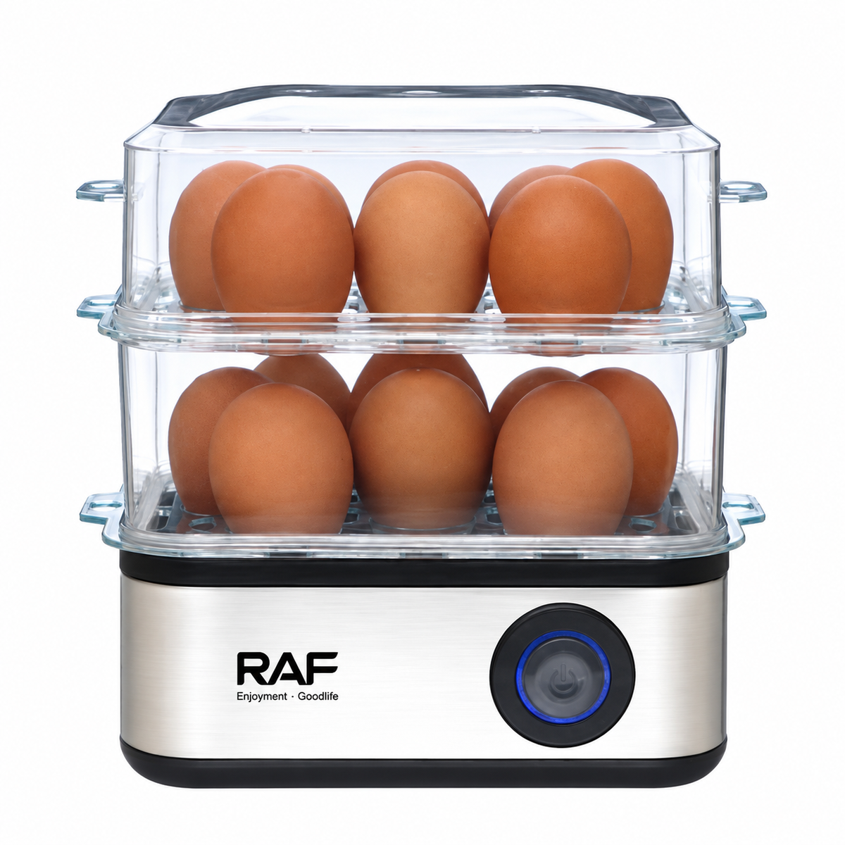 RAF R.90073-110 Double-Tier Egg Boiler – 16 Eggs, 500W on white background