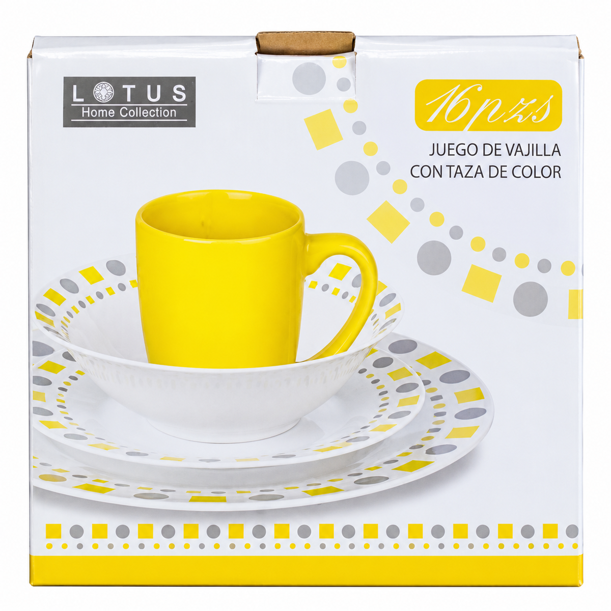 Lotus Home Collection 16-Piece Dinnerware Set – Yellow Geometric