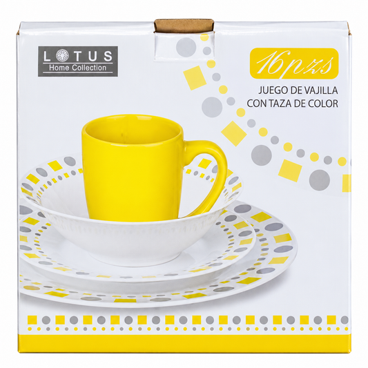 Lotus Home Collection 16-Piece Dinnerware Set – Yellow Geometric