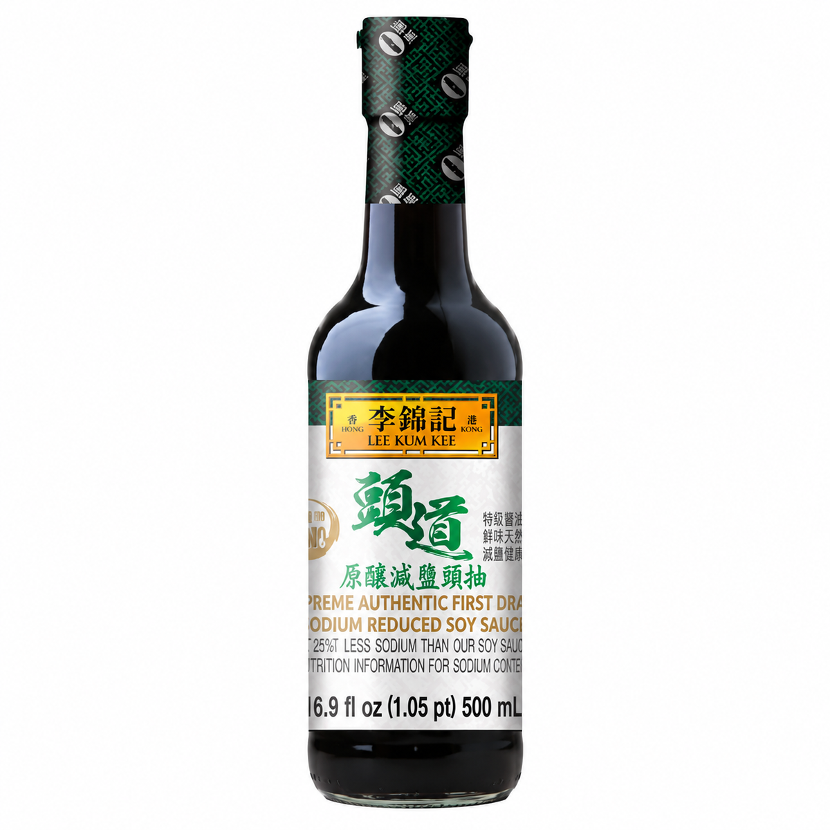 Lee Kum Kee Supreme Authentic First Draw Sodium Reduced Soy Sauce – 16.9 fl oz (500 ml) product package